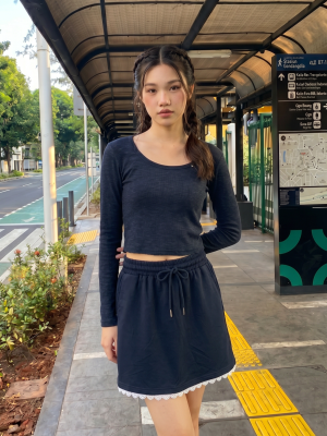 CORE NRC Low Round Neck Long Sleeves Semi Crop Tee