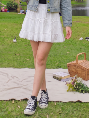 JR CORE PG Ribbon Tiered White Mini Skort