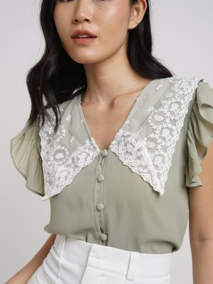 HG Embroidered Collar Ruffles Shirt