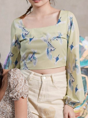 ER Bird Print Square Nect Top