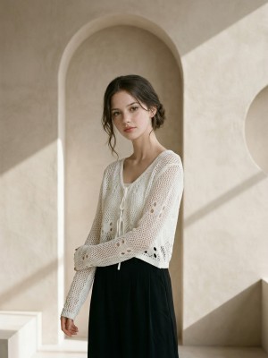 EID Crochet Front Tied Cardigan