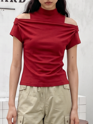 PG Draped Off Shoulder Short Sleeves Tee