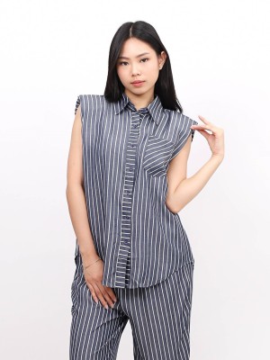 BTC 2 Pcs Set Puff Shirt And Elastic Stripe Pants