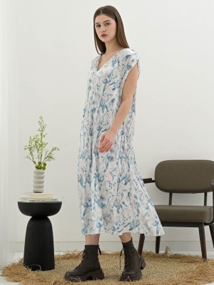 ELITE EID4 Arifah Flower Paint Pleats Maxi Dress with Inner