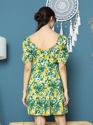 Cottage Core Daisy Flower Print Mini Dress