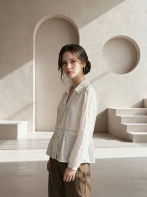 EID Eyelet Flower Pattern Embroidery Shirt