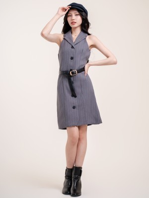 SMARTEN Sleeveless Mini Shirt Dress
