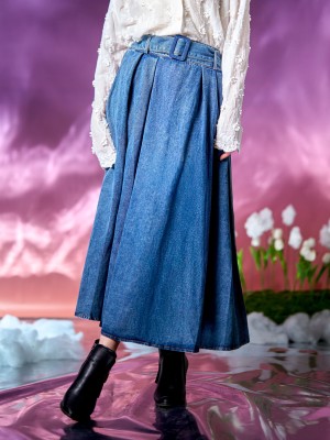 WW Belted Nora Maxi Flare Denim Skirt