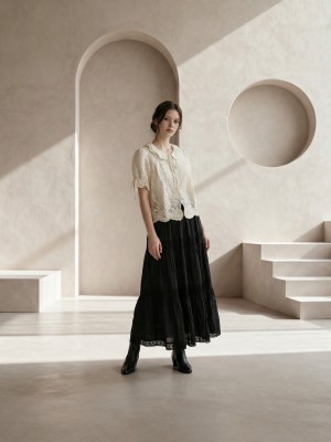 EID Flower Eyelet Embroidery Shell TiedCardiganRO1