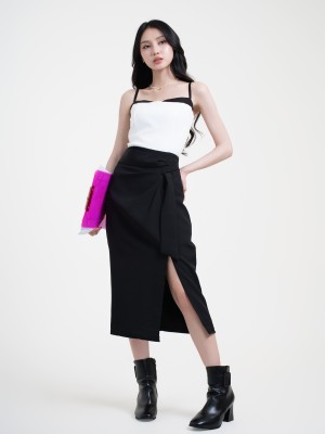 SMARTEN FRONT LOOP HOLE MIDI SKIRT
