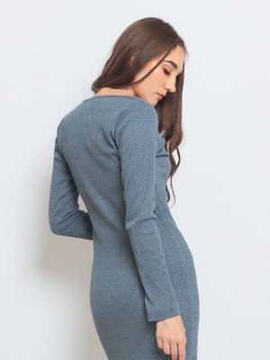 Square Neck Bodycon Midi Dress