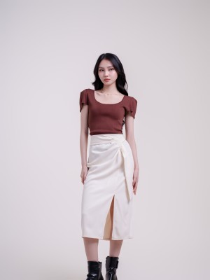SMARTEN Draped Hole Midi Skirt
