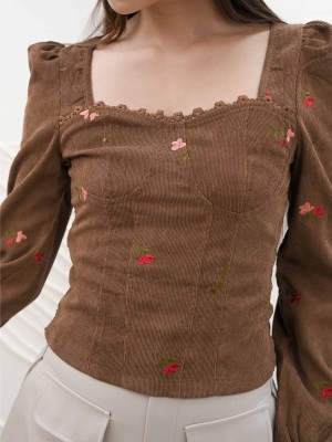 DITOX SUEDE CORSET FLOWER EMROIDERY TOP