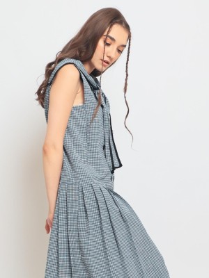 Gingham Pleated Long Dress