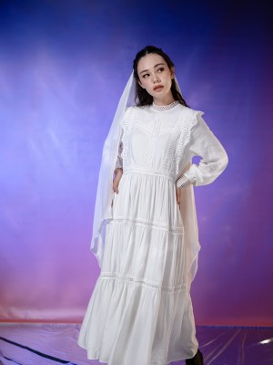 WW ELITE White Dania Tiered Embroidery Maxi Dress