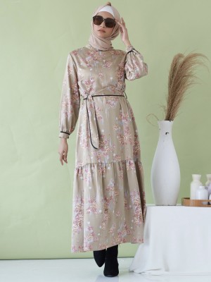 EID23 Pattern Maxi Dress With Belt RO1