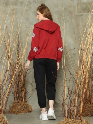 Flower embroidery sleeve hoodie jacket