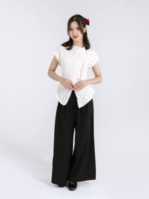 CNY Ribbon Tied Button Lace Top