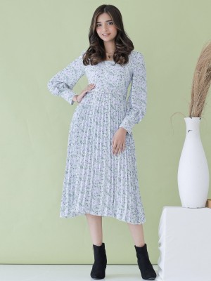 EID23 Raena flower paint pleats dress w/h belt