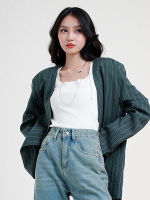 SMARTEN SQUARE NECK KNIT SEMI CROP TOP
