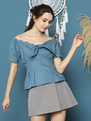 Cottage Core Ribbon Tied Denim Cottage Top