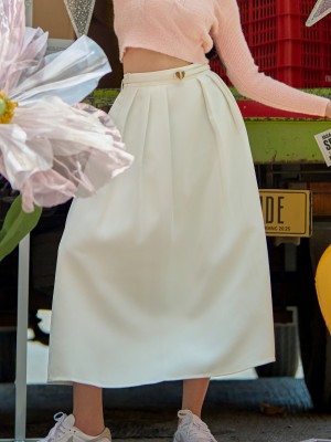 SEA White Pleats Midi Skirt