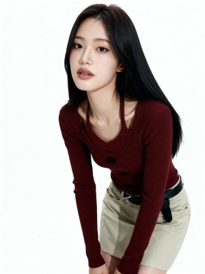 Astrid Halter Inner With Ribbon Button Knit Top