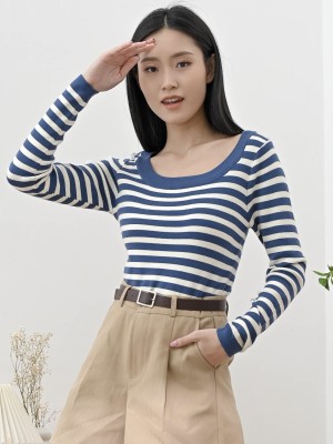 Lucinda Wide Neck Stripes Knit Top