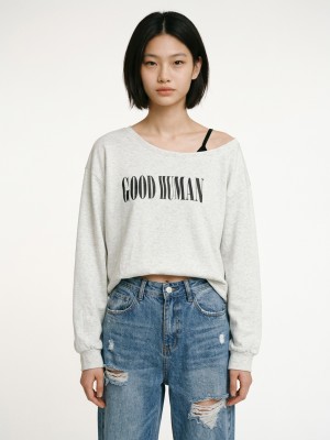 JR NRC Good Human Tremble Font Off Shoulder Sweatshirt