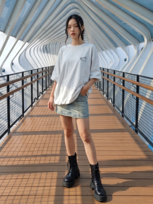 JR NRC Grid Light Denim Mini Skort
