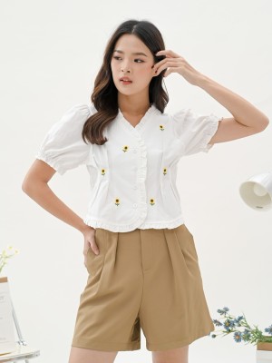 Sunflower ruffle shot sleeves shirt