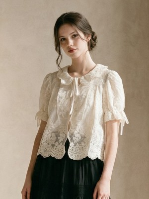 EID Flower Eyelet Embroidery Shell TiedCardiganRO1