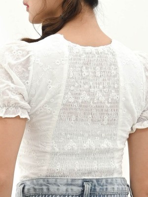 Heart Collar Embroidered Top