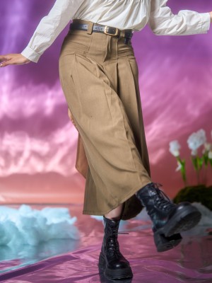 WW Dunya Front Pocket Pleats Wide Skirt