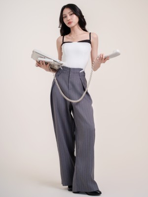 SMARTEN FOLDED WAIST WIDE LEG TROUSERS