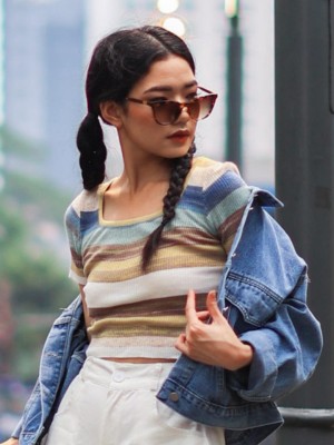 Pastel Stripes Square Neck Knit Top