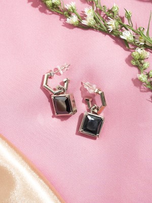 Black Enamel Marmon Square silver tone earrings