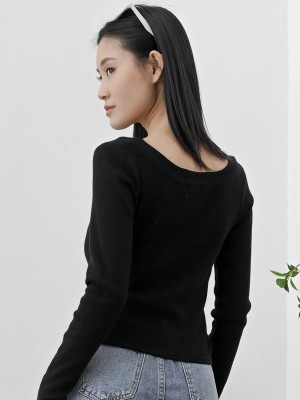 Lucinda Wide Neck Black Knit Top