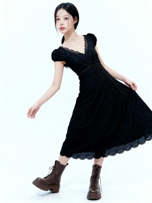 Kathy Embroidery Vintage Midi Dress