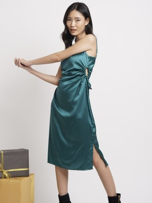 HG Side Peek Drawstring Satin Dress