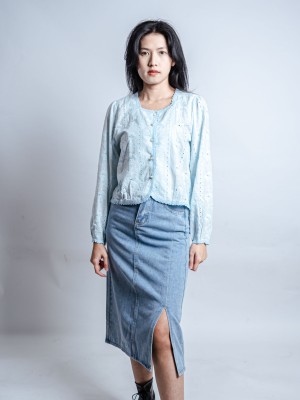 PT Light Blue Denim Split Midi Skirt