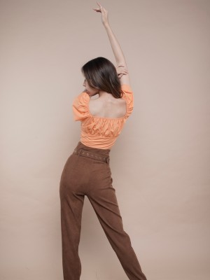 Rc High Waist Cordoray Wide Leg Pants With Belt