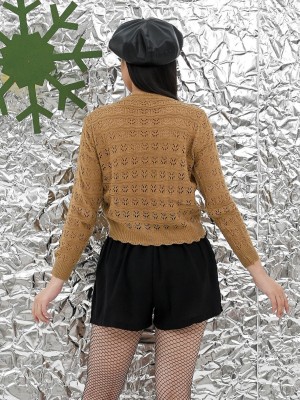 Side Drawstring Crochet Knit Top
