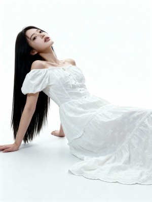 Stella Off Shoulder Embroidery Midi Dress