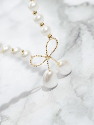 Ribbon Gold Plated Pearl Necklace