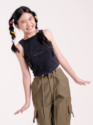 JR DITOX Alena Racer Washed Black Top