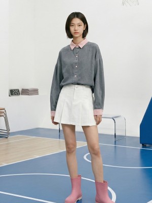 NRC Pink Button And Collar Denim Oversize Shirt