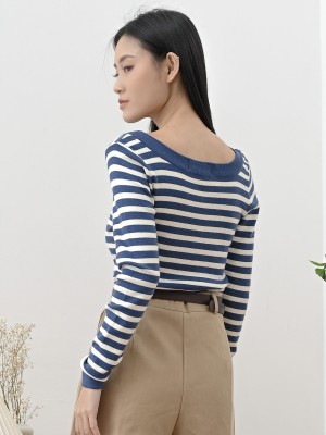 Lucinda Wide Neck Stripes Knit Top