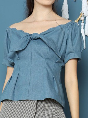 Cottage Core Ribbon Tied Denim Cottage Top