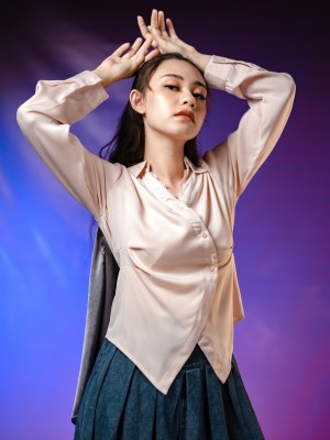 WW Zalfa Satin Lace Accent Shirt